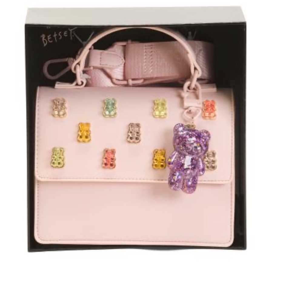 Betsey Johnson Pink Satchel with Colorful Bear Accents